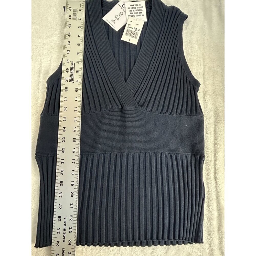 Cabi Womens Navy Ribbed Knit Silk Blend Sleeveless Sweater Vest XL Pullover New - Picture 7 of 9